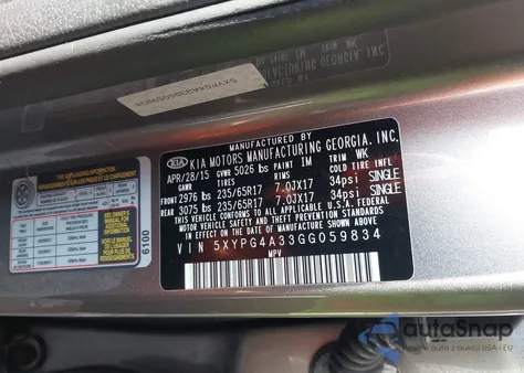 2016 Kia Sorento 2.4L Lx from USA, damaged, VIN 5XYPG4A33GG059834